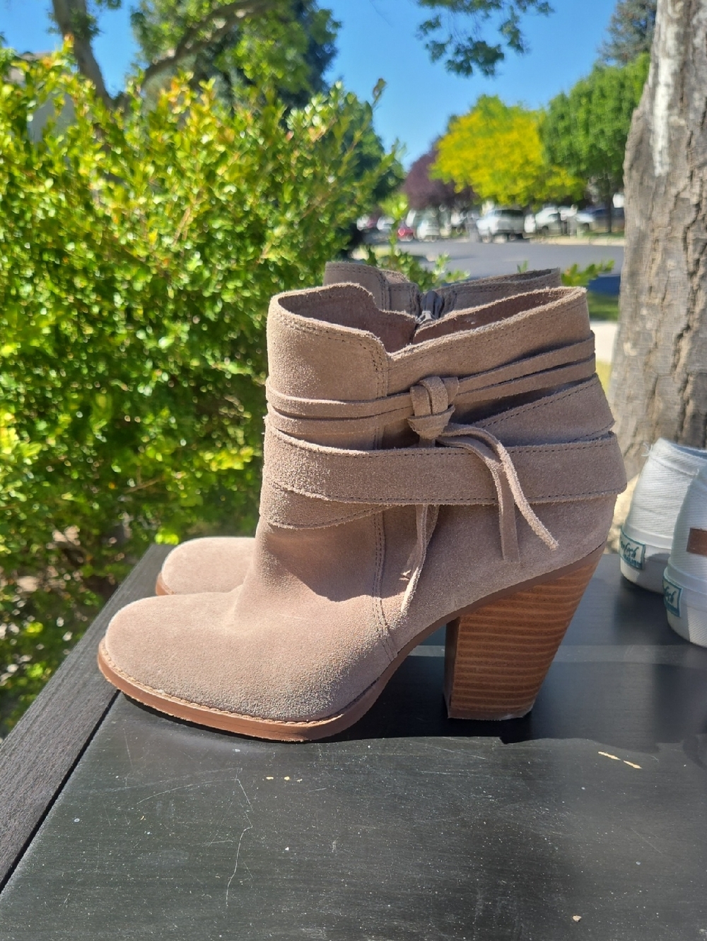 Sole Society Taupe Suede Wrap-Knot Ankle Boots